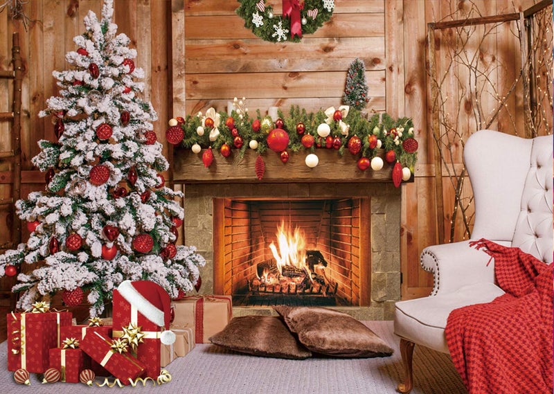 LTLYH 7x5ft Christmas Fireplace Backdrop with Tree and Gifts â€“ Rustic Winter Holiday Background for Photography, Xmas Party Decoration, Indoor Cozy Scene Banner 111 - Image 3
